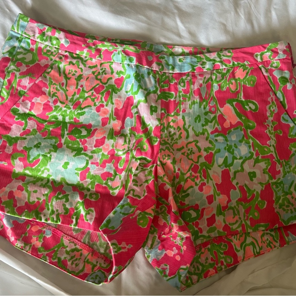 Lilly Pulitzer Athletic Floral Shorts Vibrant Pink Green